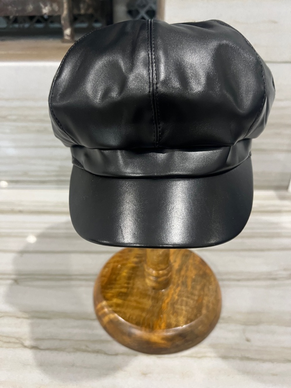Black Faux Leather Newsboy Cap - Men Accessories